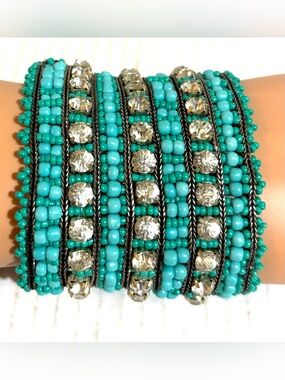 Turquoise Beaded Crystal Multi-Row Wrap Bracelet